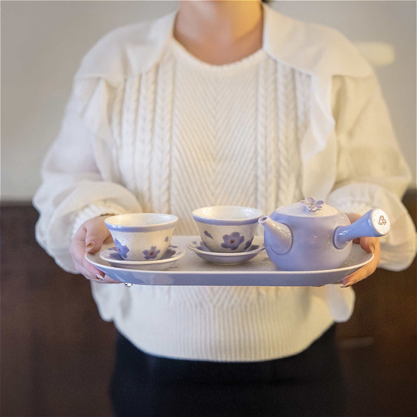 Cherry Blossom Handmade Teapot and Cup Set - Purple - ZenwareCrafts
