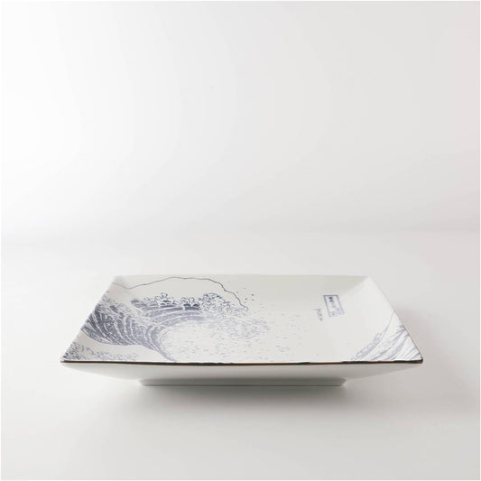 The Great Wave Mino Ware Porcelain Plate - Square 7.8 in - ZenwareCrafts