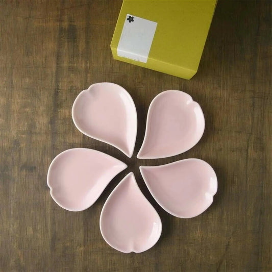 Cherry Blossom Porcelain Petal Plate Set - White/Pink - ZenwareCrafts