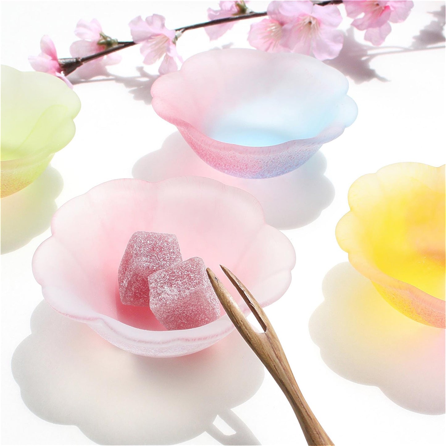 Sakura Sake Glass/Side Dish Collection - Multi Color Cherry Blossom