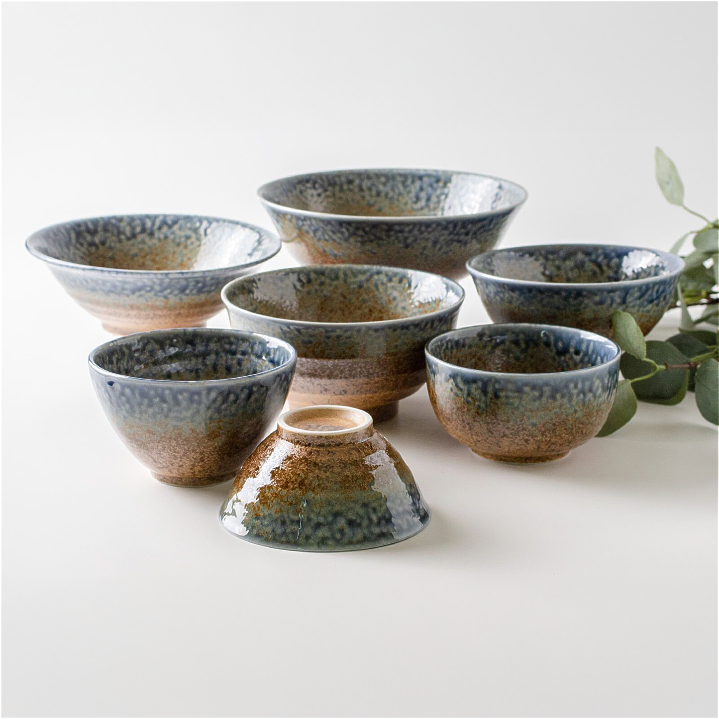 The Sandy Blue Mino Ware Porcelain 8.3 in Ramen Bowl