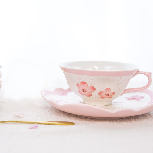 Cherry Blossom Handmade Western Tea Cup with Saucer - Pink - ZenwareCrafts