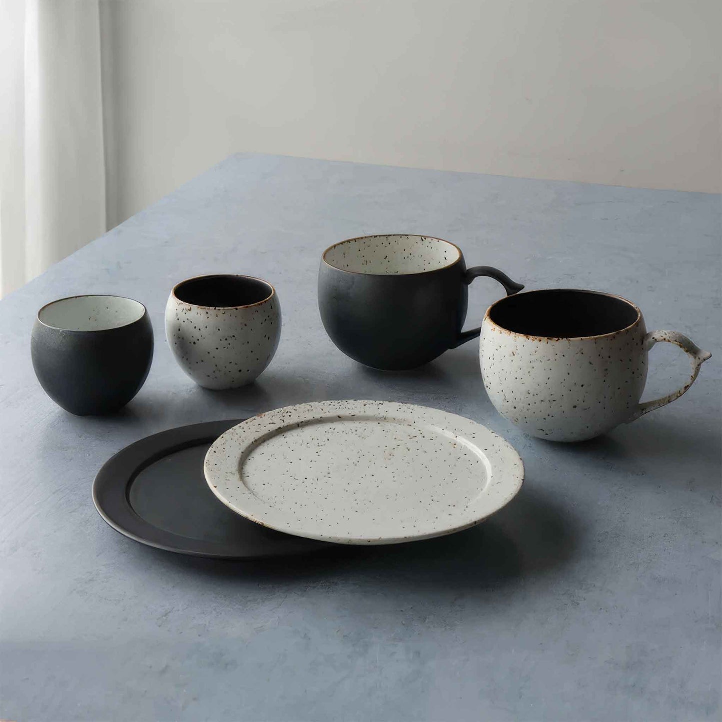 B&W Sabi Handmade Mug with Saucer - Black/White