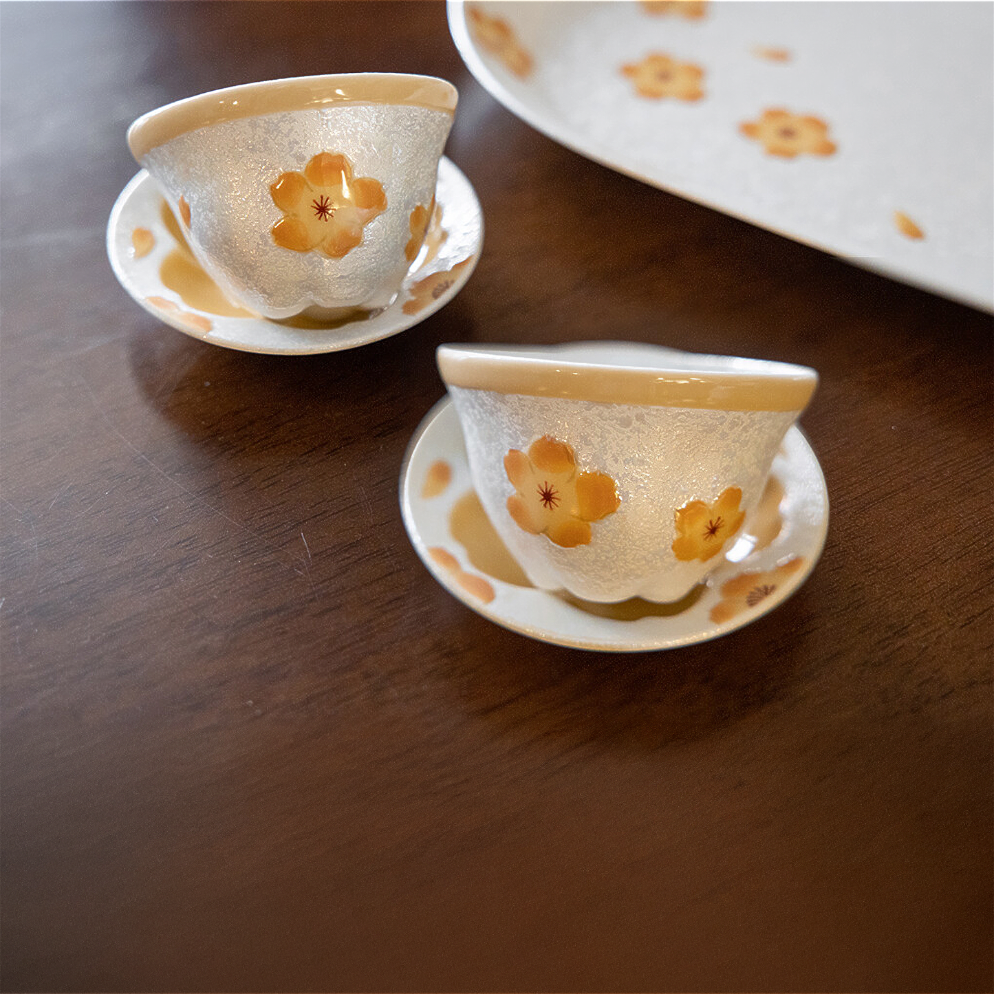 Cherry Blossom Handmade Teapot and Cup Set - Orange