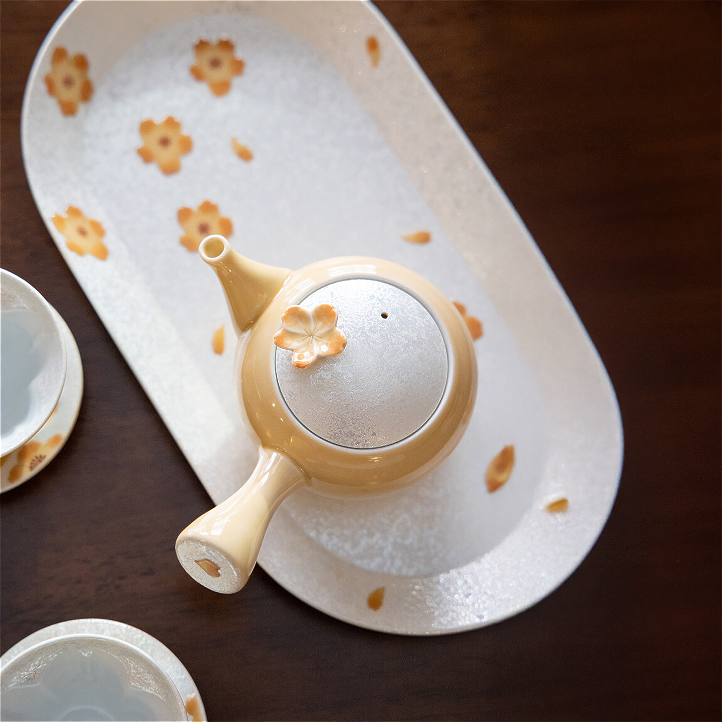 Cherry Blossom Handmade Teapot and Cup Set - Orange