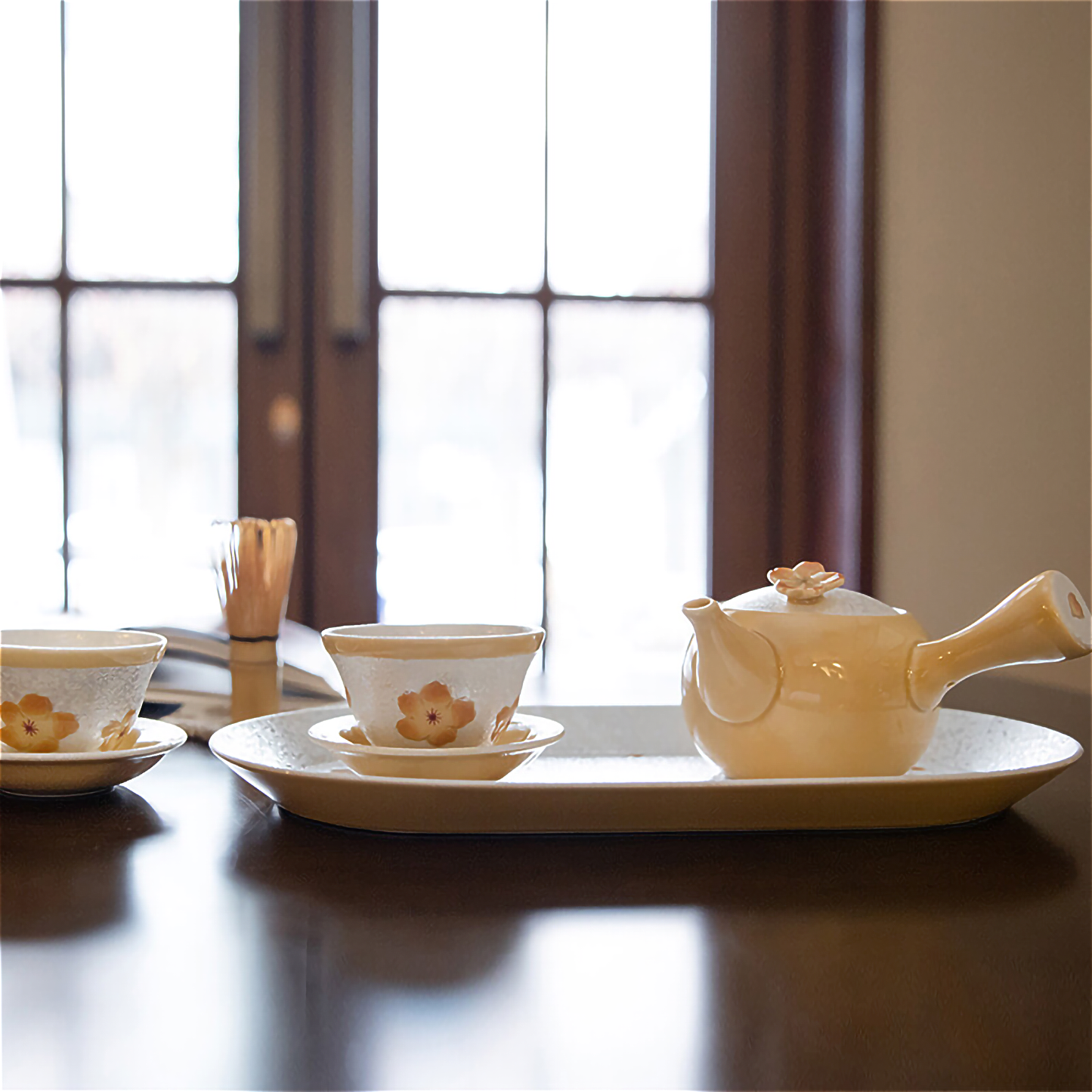 Cherry Blossom Handmade Teapot and Cup Set - Orange
