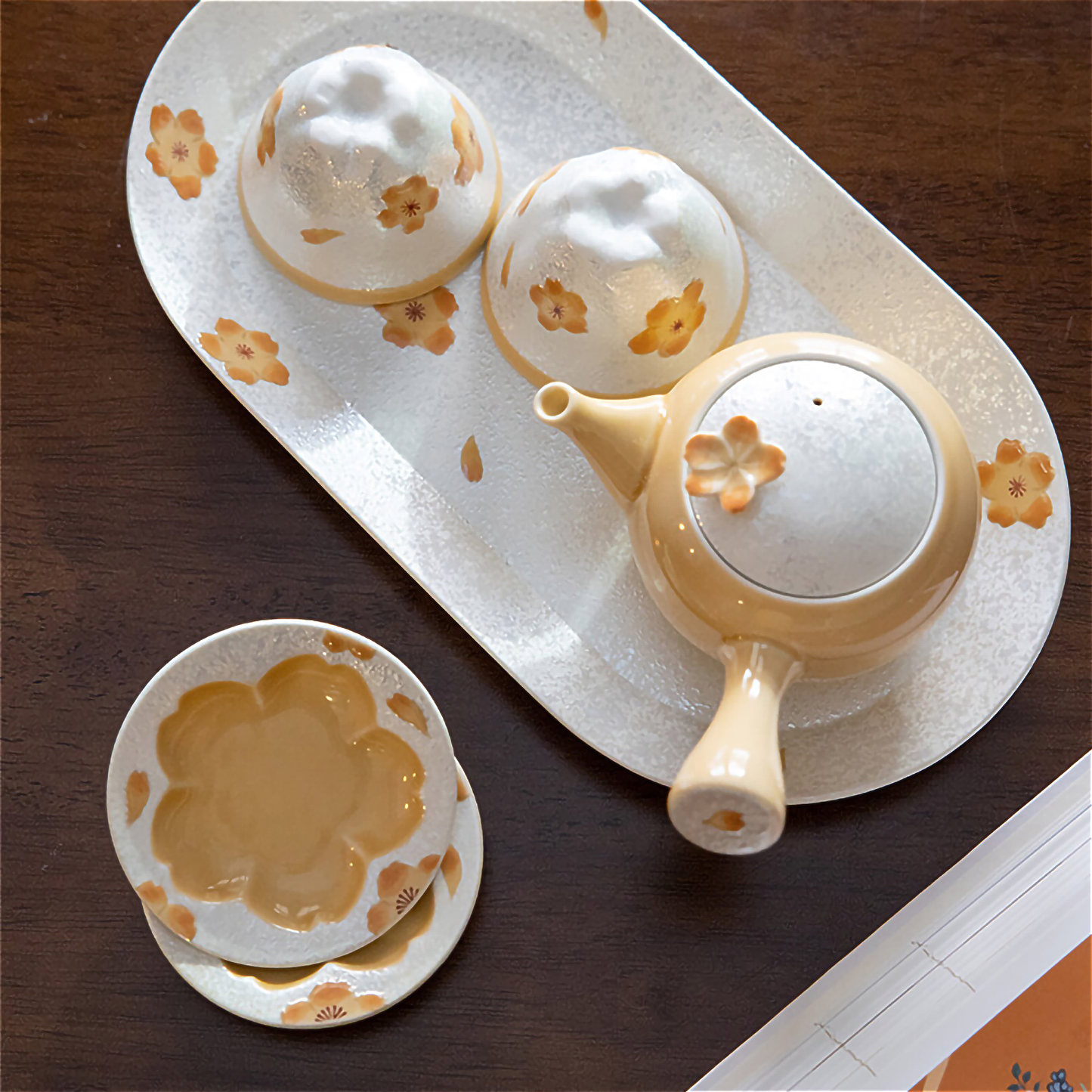 Cherry Blossom Handmade Teapot and Cup Set - Orange