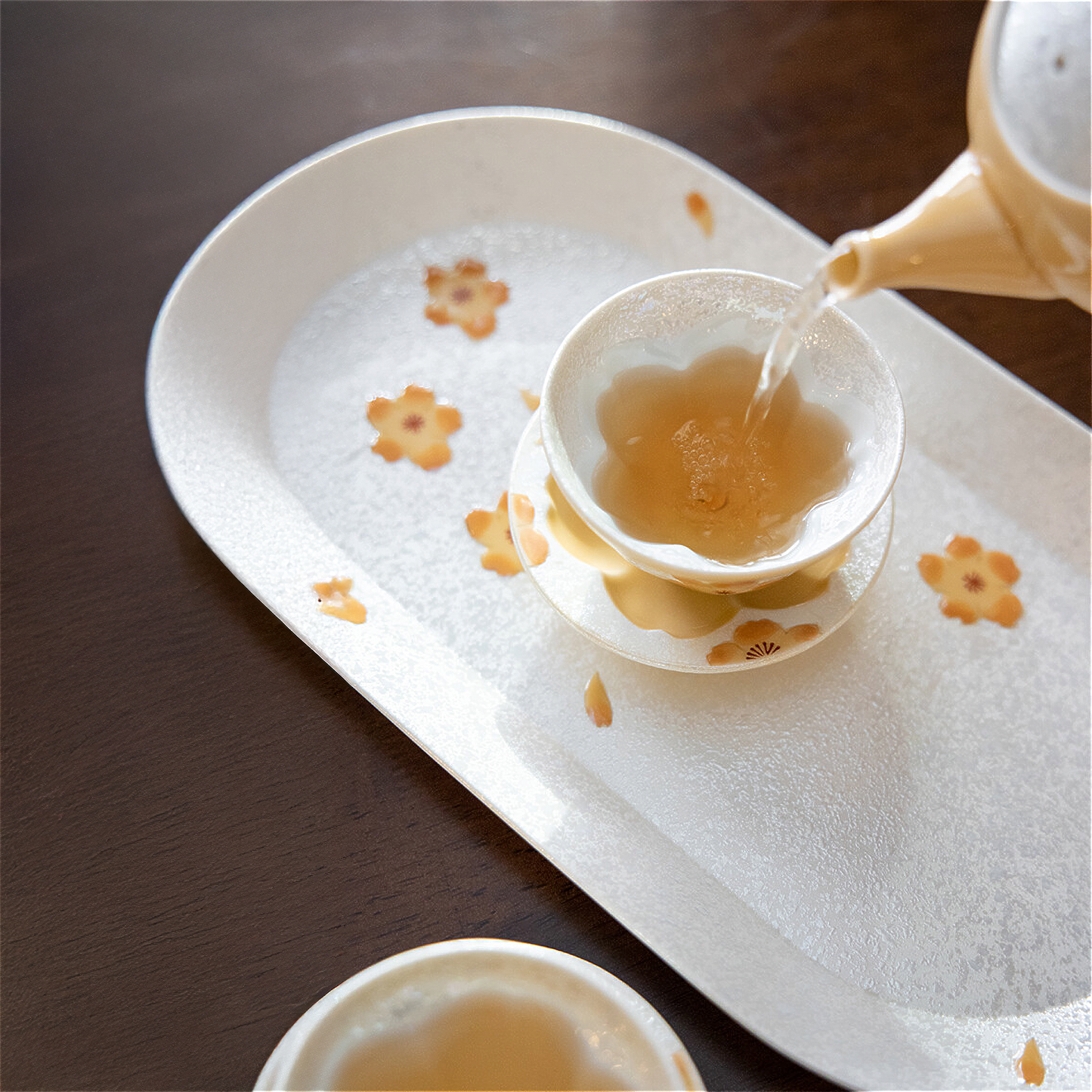 Cherry Blossom Handmade Teapot and Cup Set - Orange