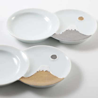 Hasami Ware Mt. Fuji Sauce Dish - Silver/Gold
