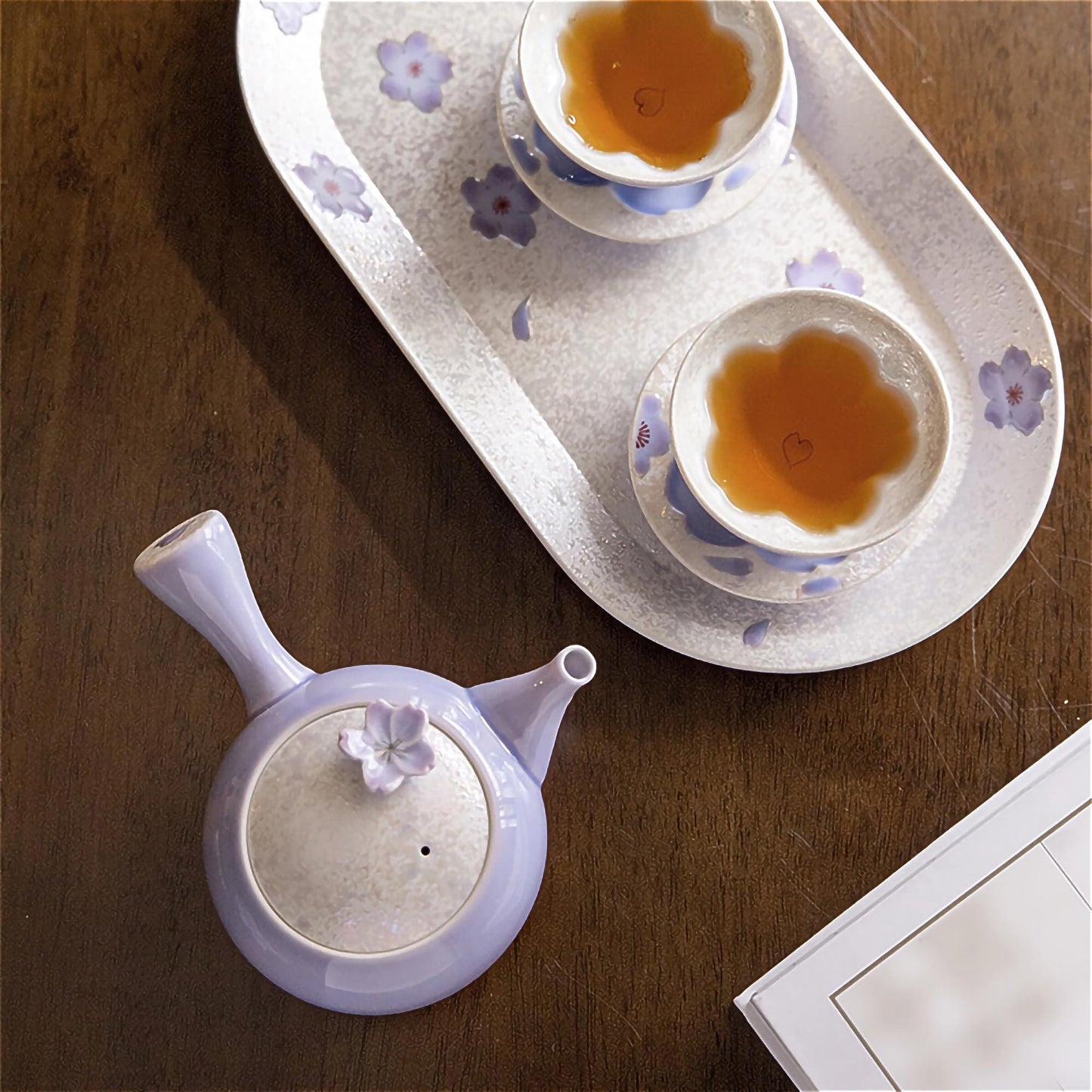 Cherry Blossom Handmade Teapot and Cup Set -  Purple
