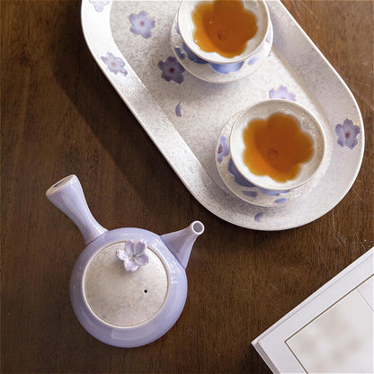 Cherry Blossom Handmade Teapot and Cup Set -  Purple