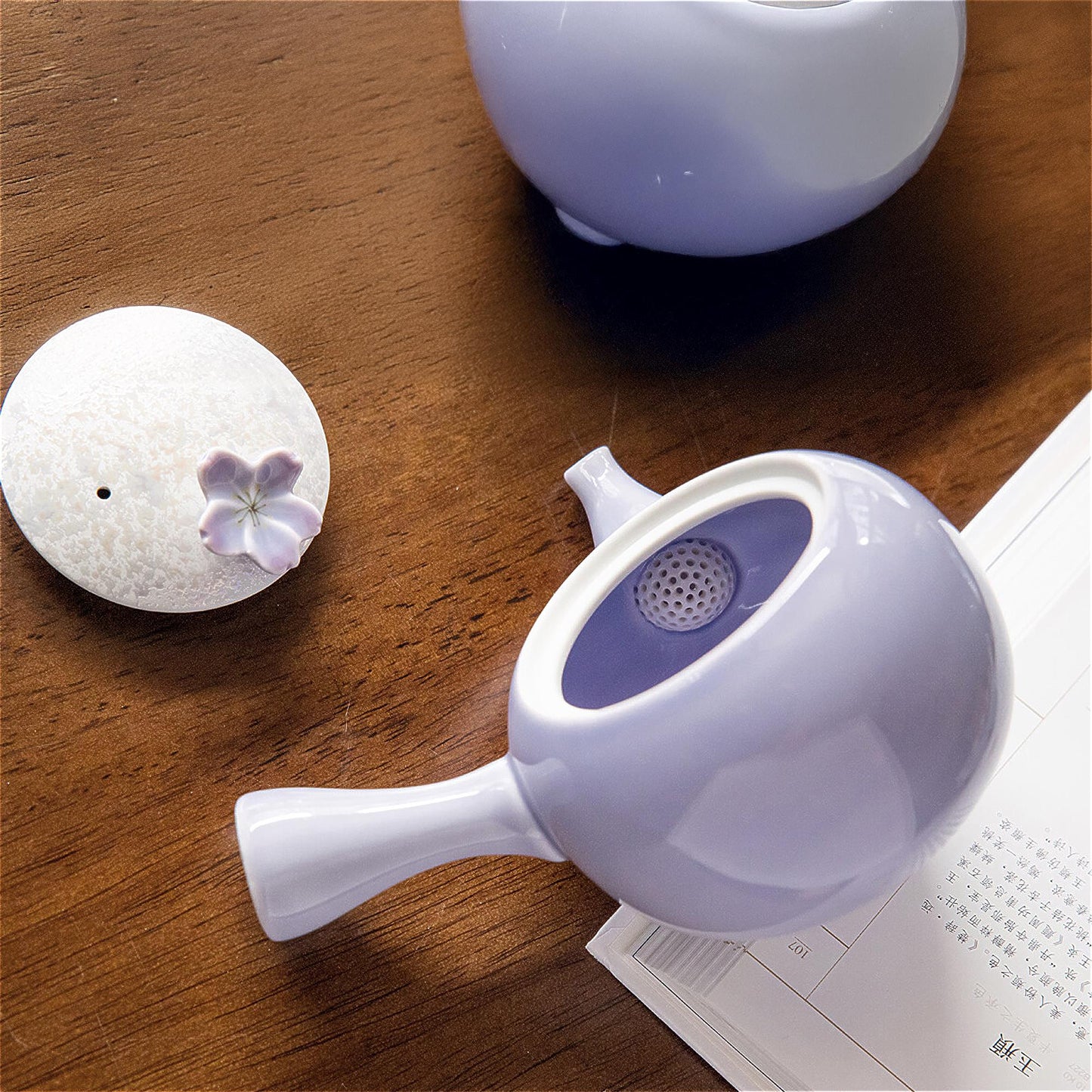 Cherry Blossom Handmade Teapot and Cup Set -  Purple