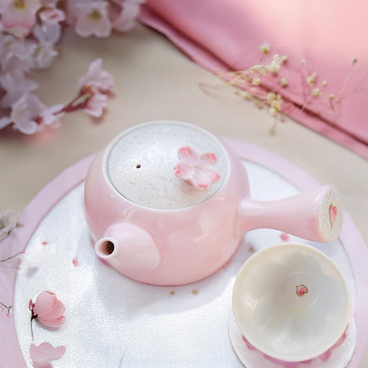 Cherry Blossom Handmade Teapot and Cup Set -  Pink