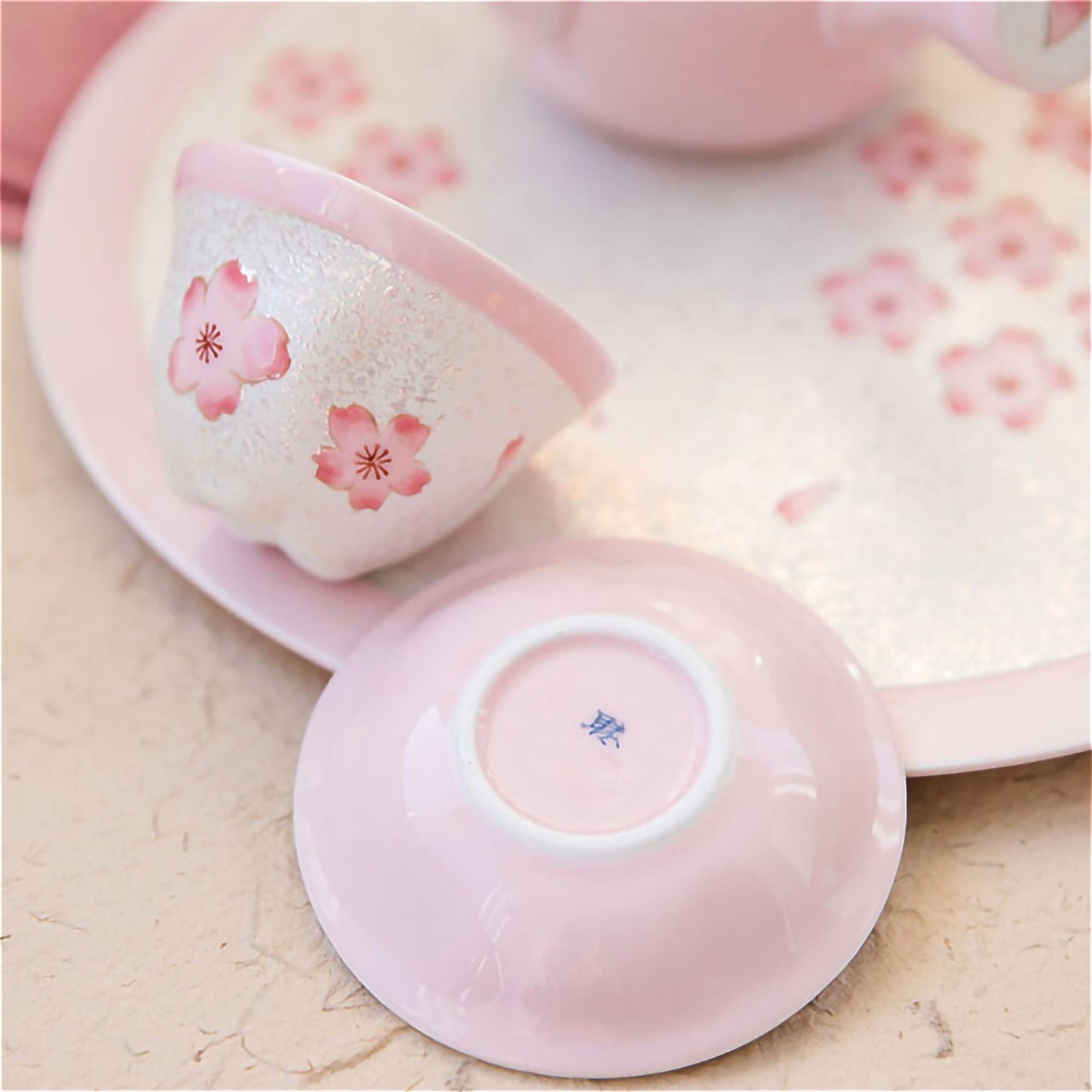 Cherry Blossom Handmade Teapot and Cup Set -  Pink