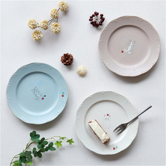 Trio Cat Eco-Friendly Recycled Clay Porcelain Plate - Large 7.9 in