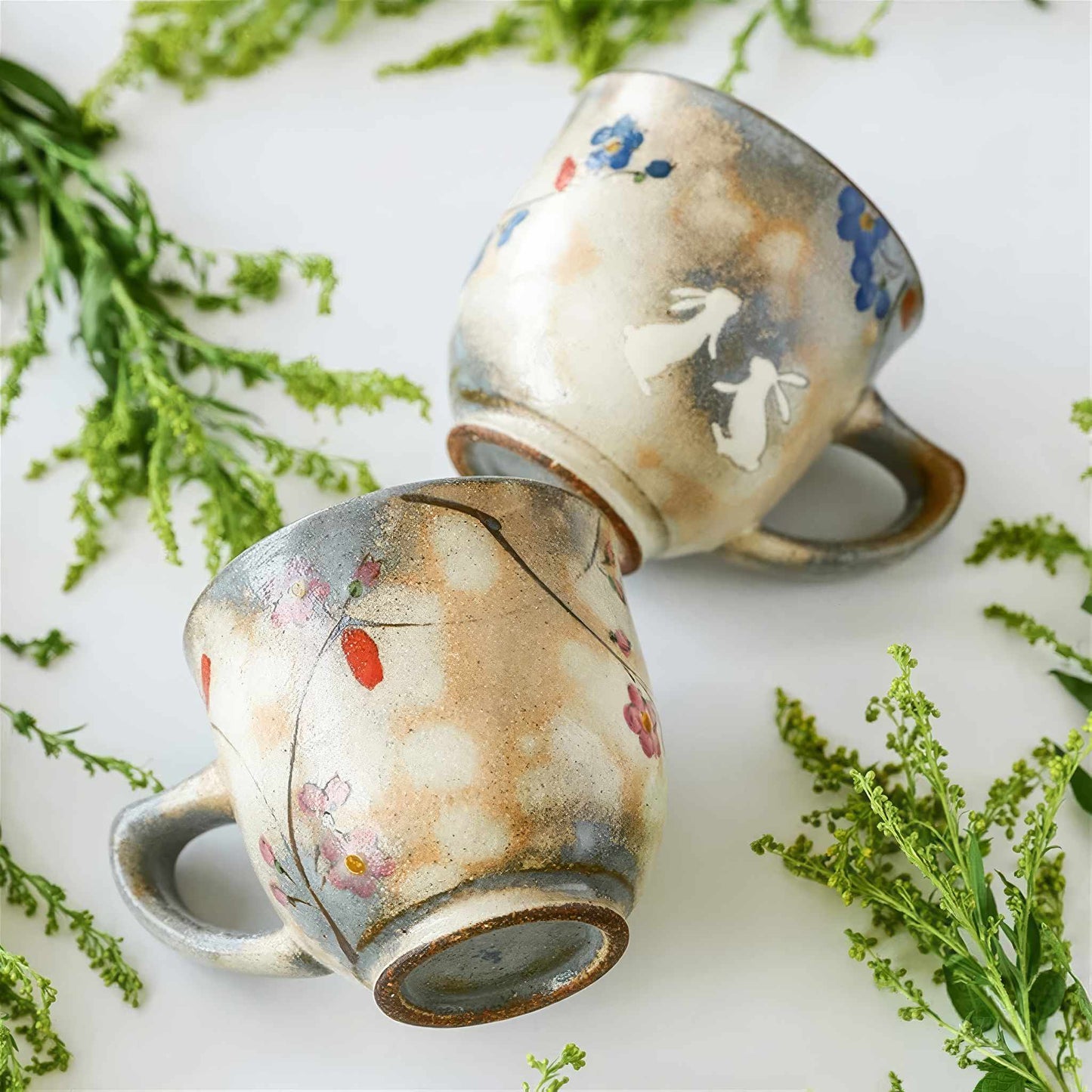 Hana Tobi Rabbit Hasami Ware Handmade Mug - Pink/Blue