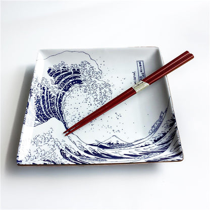 The Great Wave Mino Ware Porcelain Plate - Square 7.8 in