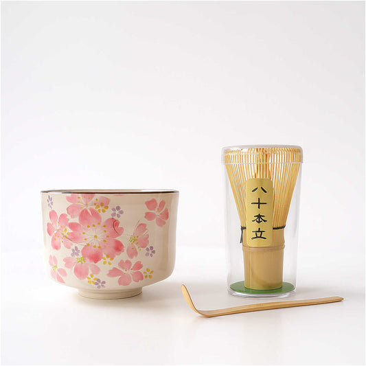 Handmade Matcha Bowl Set with Whisk & Scoop - Cherry Blossom - ZenwareCrafts