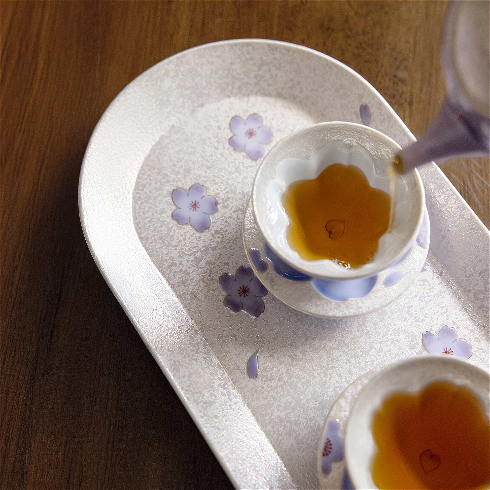 Cherry Blossom Handmade Teapot and Cup Set -  Purple - ZenwareCrafts