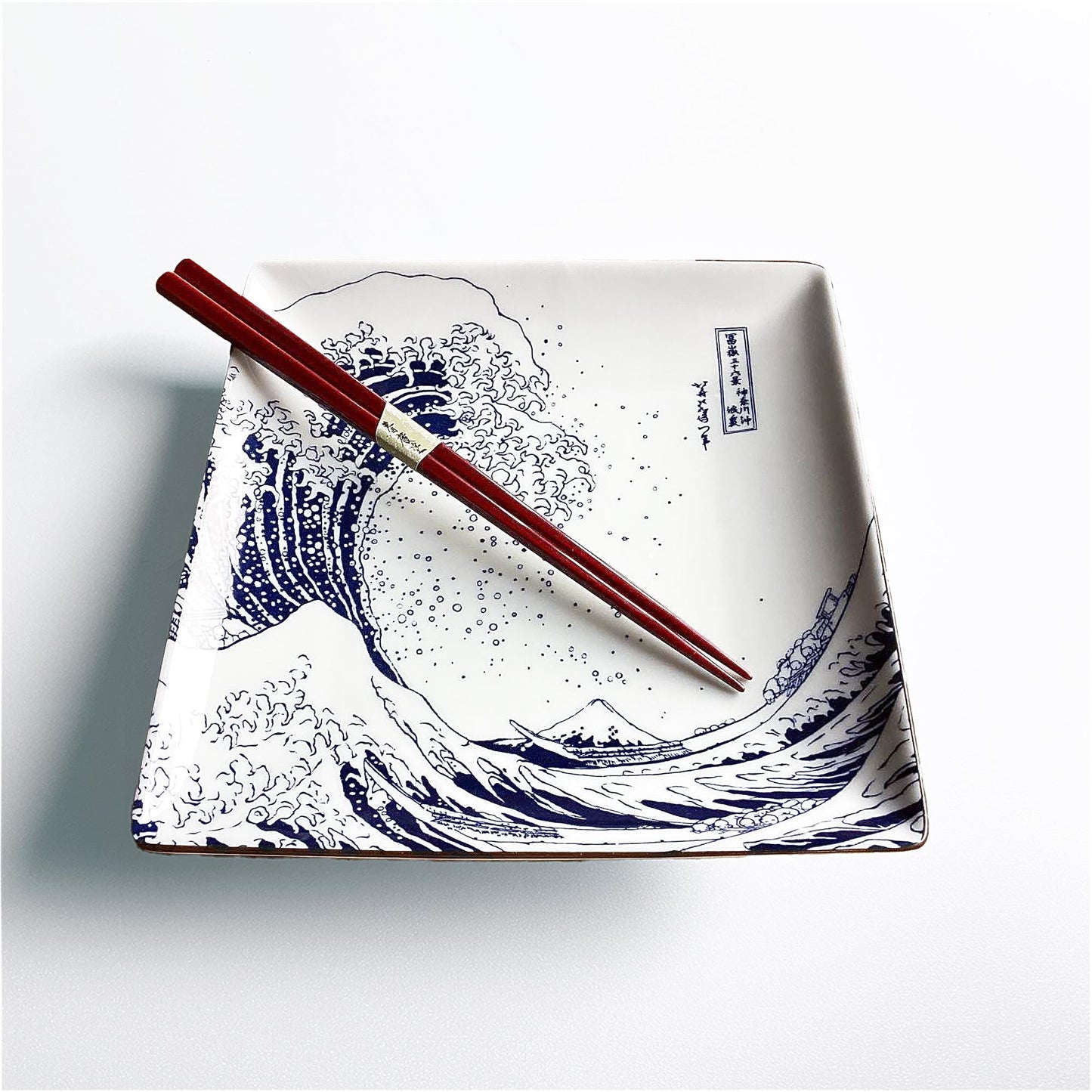 The Great Wave Mino Ware Porcelain Plate - Square 7.8 in