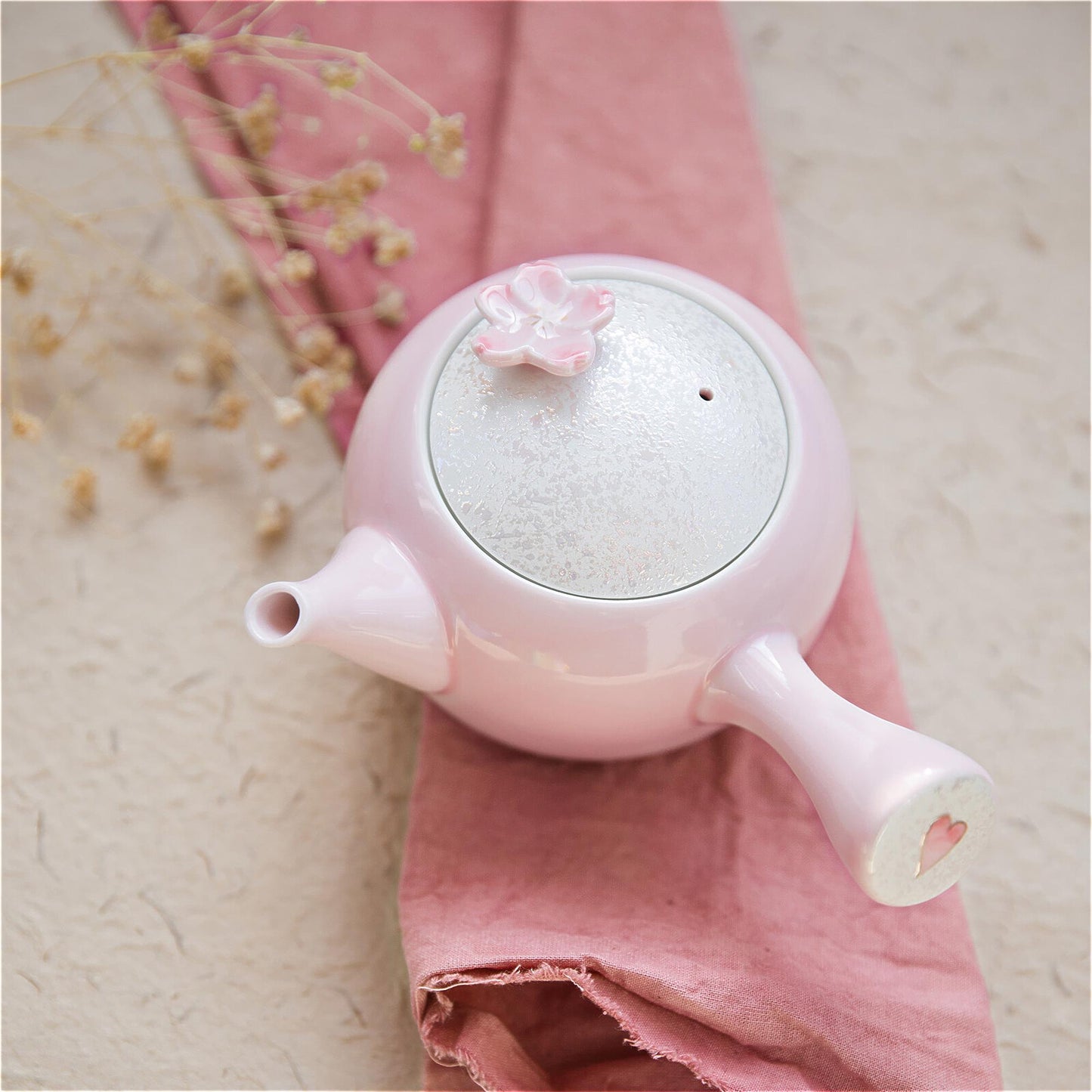 Cherry Blossom Handmade Teapot and Cup Set -  Pink
