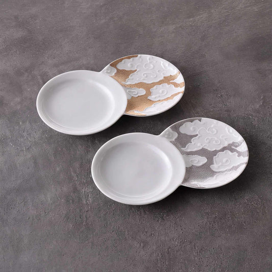 Hasami Ware Cloud Sauce Dish - Silver/Gold