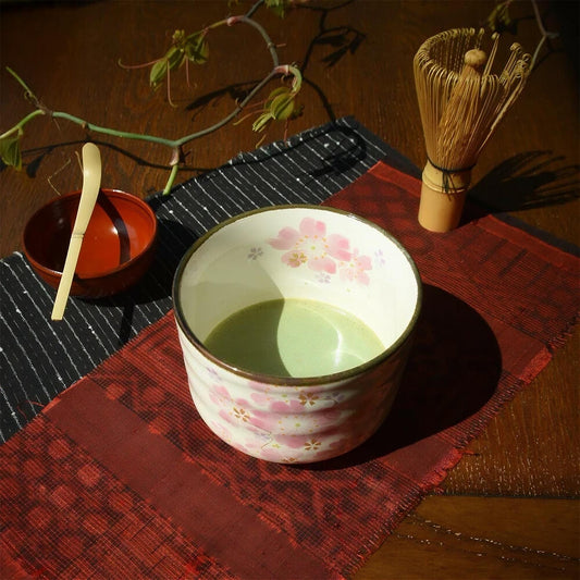 Handmade Matcha Bowl Set with Whisk & Scoop - Cherry Blossom