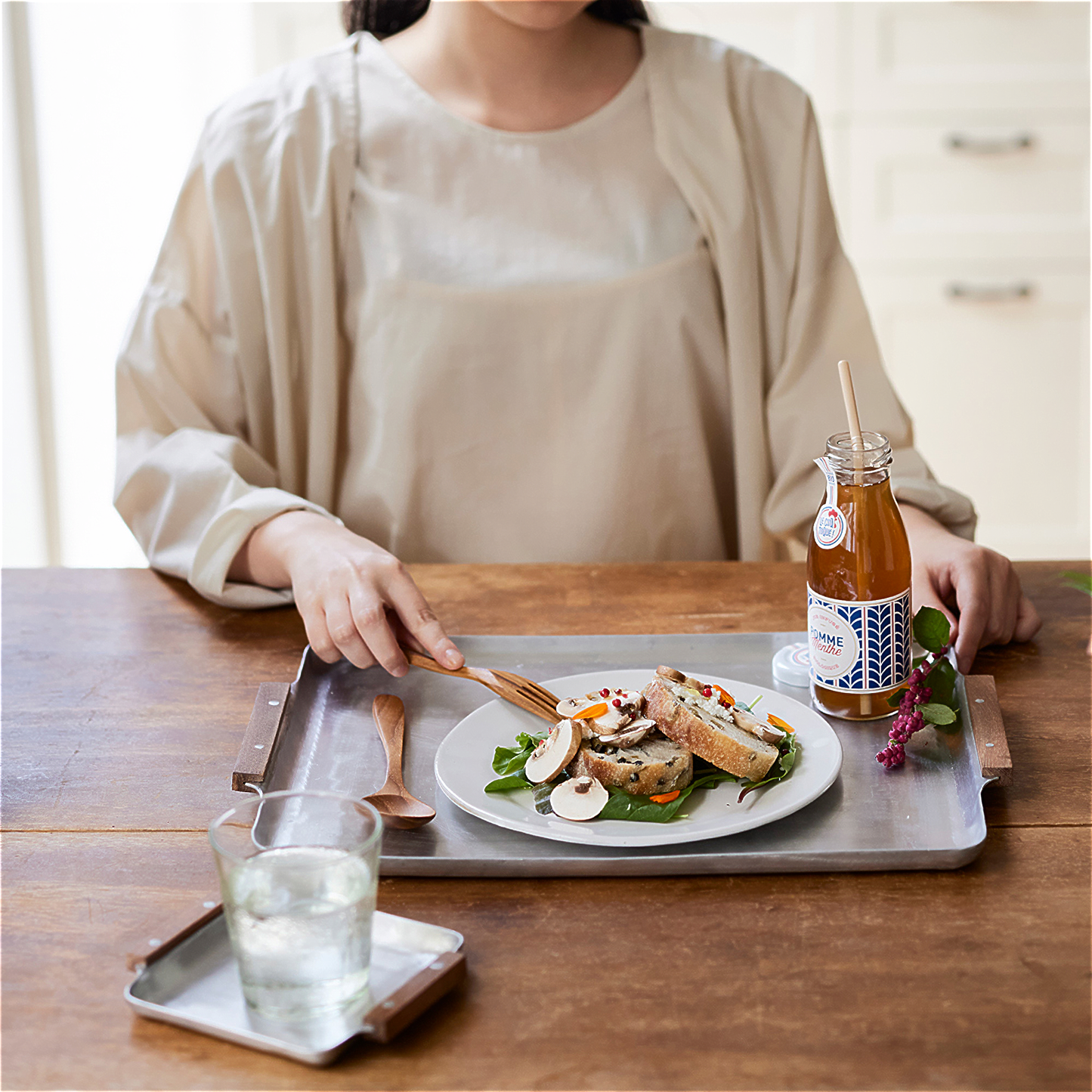 Decorative Mini Tray with Rustic Wooden Handle
