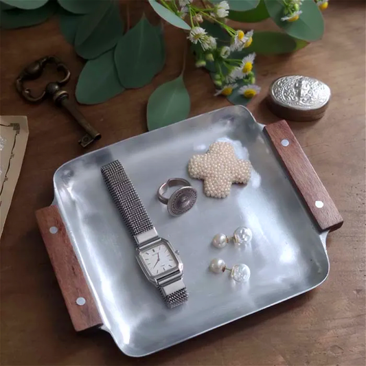 Decorative Mini Tray with Rustic Wooden Handle