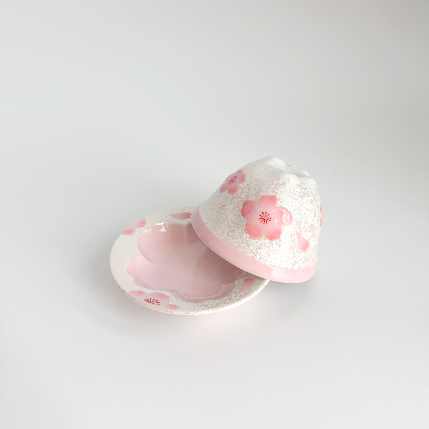 Cherry Blossom Handmade Teapot and Cup Set -  Pink