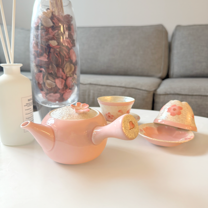 Cherry Blossom Handmade Teapot and Cup Set -  Pink