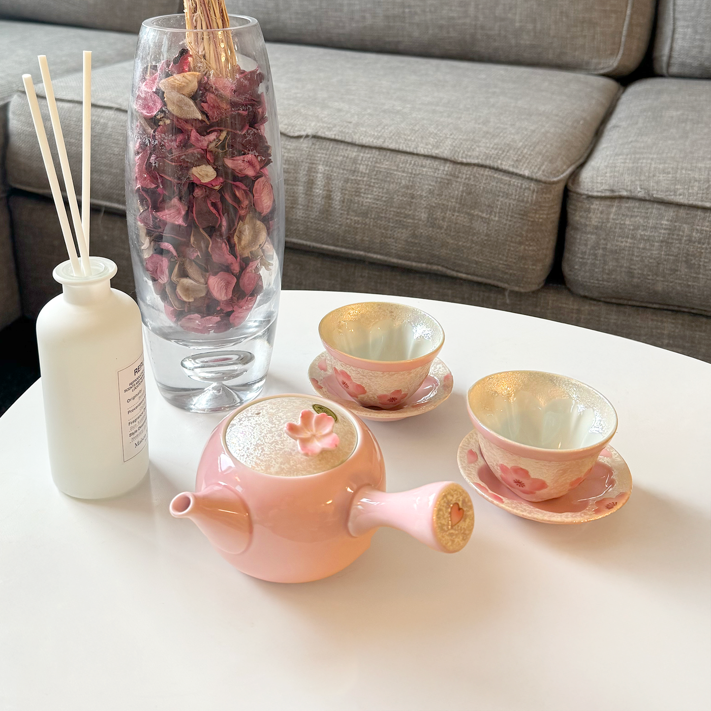 Cherry Blossom Handmade Teapot and Cup Set -  Pink