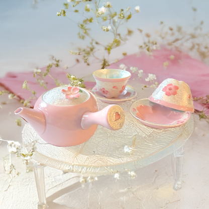 Cherry Blossom Handmade Teapot and Cup Set -  Pink