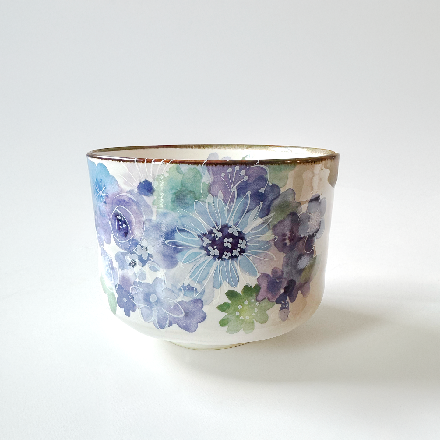 Handmade Matcha Bowl Set with Whisk & Scoop - Blue Flower
