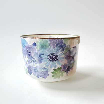 Handmade Matcha Bowl Set with Whisk & Scoop - Blue Flower