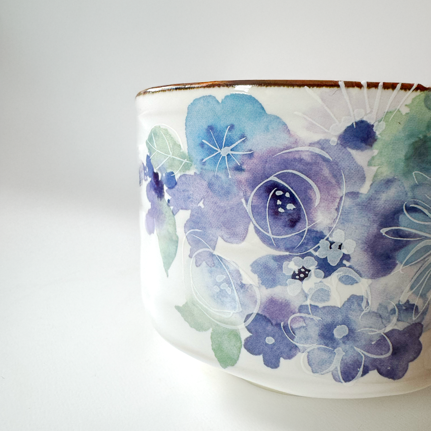 Handmade Matcha Bowl Set with Whisk & Scoop - Blue Flower