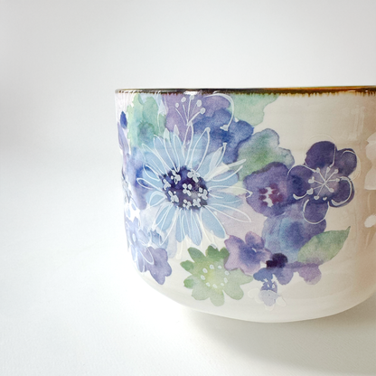 Handmade Matcha Bowl Set with Whisk & Scoop - Blue Flower