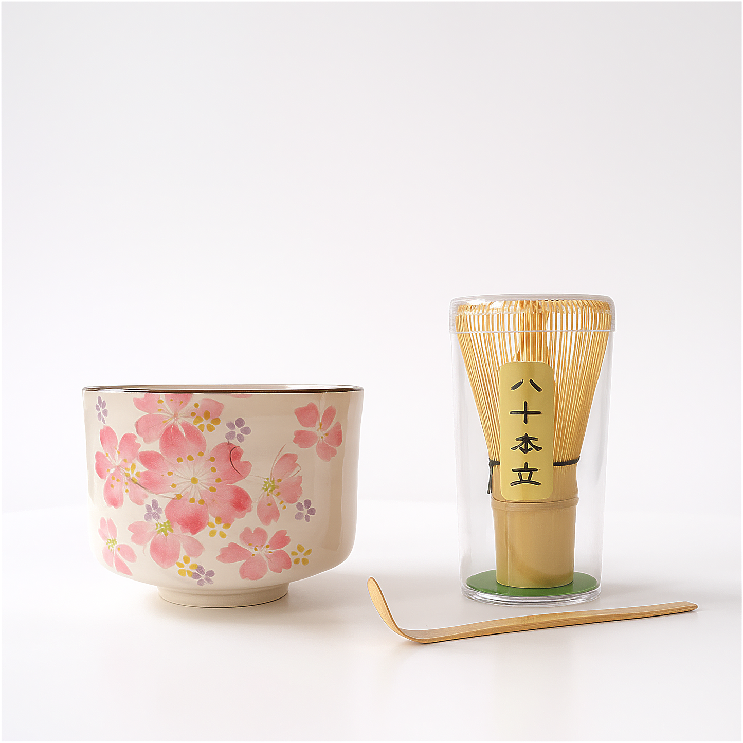 Handmade Matcha Bowl Set with Whisk & Scoop - Cherry Blossom