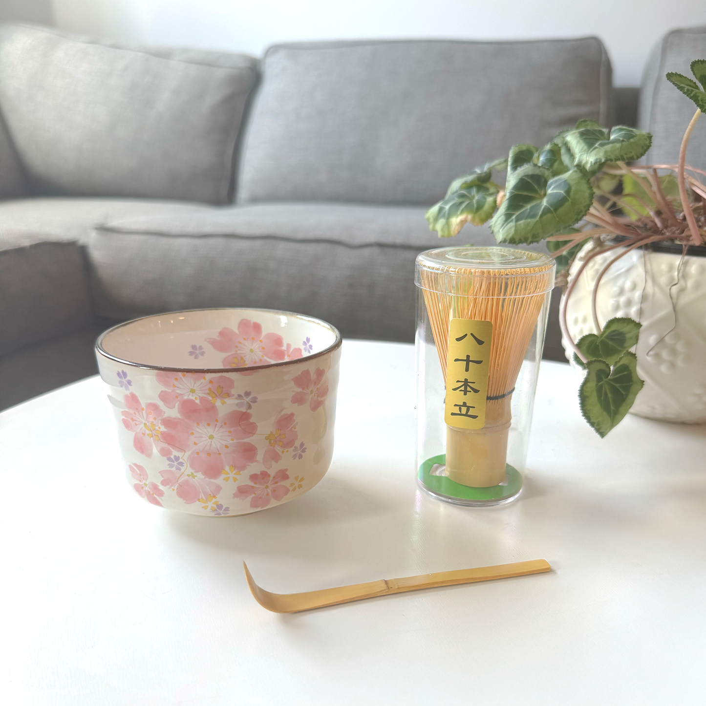 Handmade Matcha Bowl Set with Whisk & Scoop - Cherry Blossom