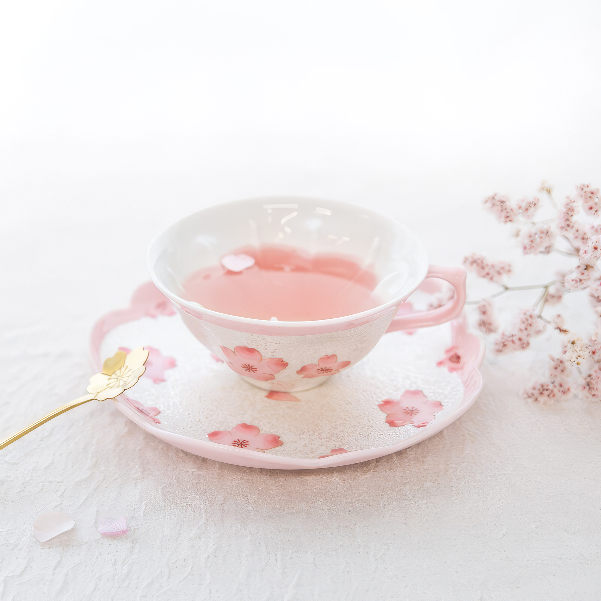 Cherry Blossom Handmade Western Tea Cup with Saucer - Pink - ZenwareCrafts