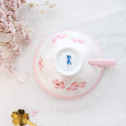 Cherry Blossom Handmade Western Tea Cup with Saucer - Pink - ZenwareCrafts