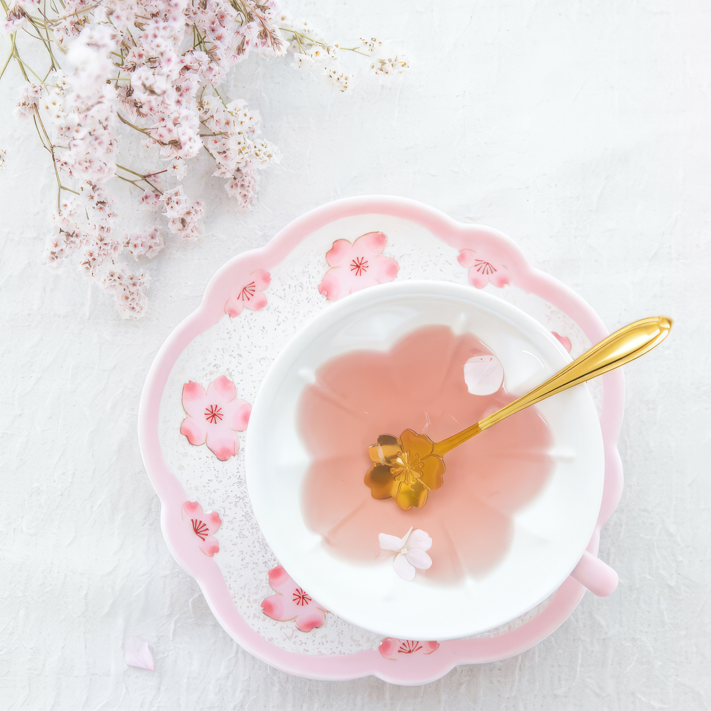 Cherry Blossom Handmade Western Tea Cup with Saucer - Pink - ZenwareCrafts