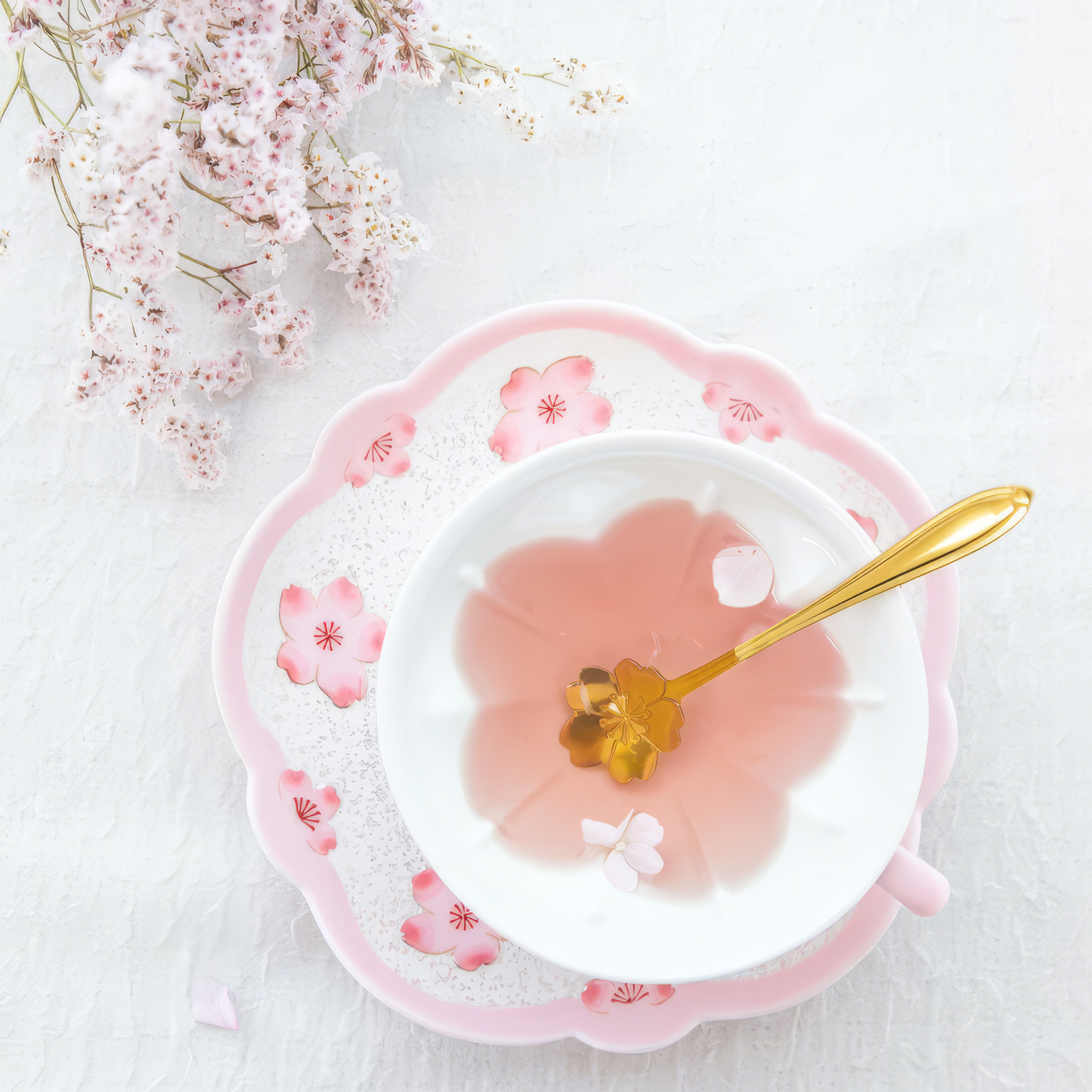Cherry Blossom Handmade Western Tea Cup with Saucer - Pink - ZenwareCrafts