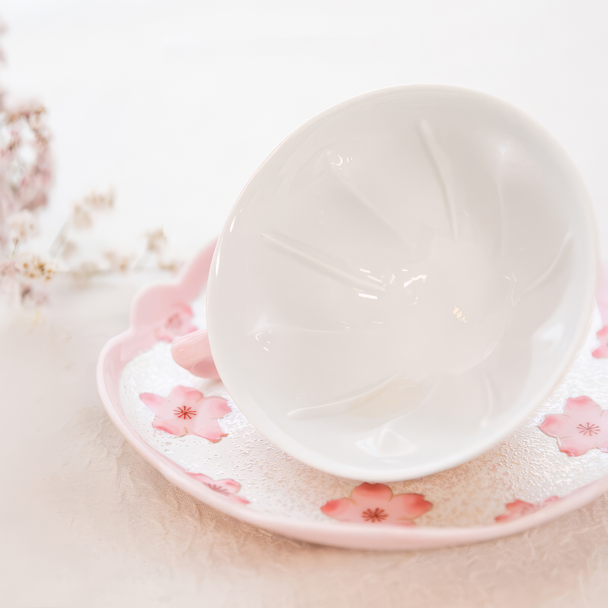 Cherry Blossom Handmade Western Tea Cup with Saucer - Pink - ZenwareCrafts