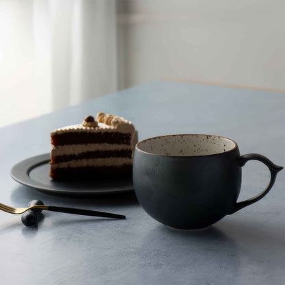 B&W Sabi Handmade Mug with Saucer - Black/White