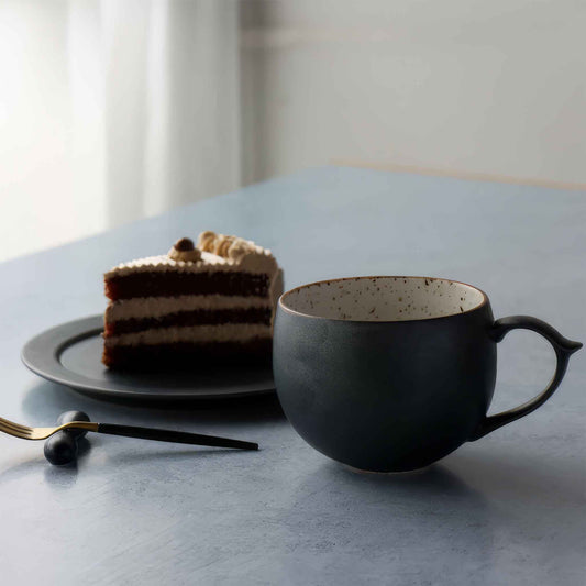 B&W Sabi Handmade Mug with Saucer - Black/White