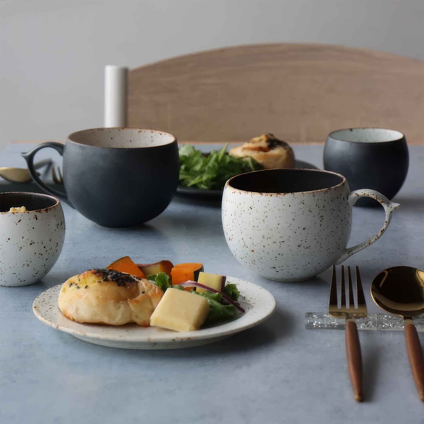 B&W Sabi Handmade Mug with Saucer - Black/White