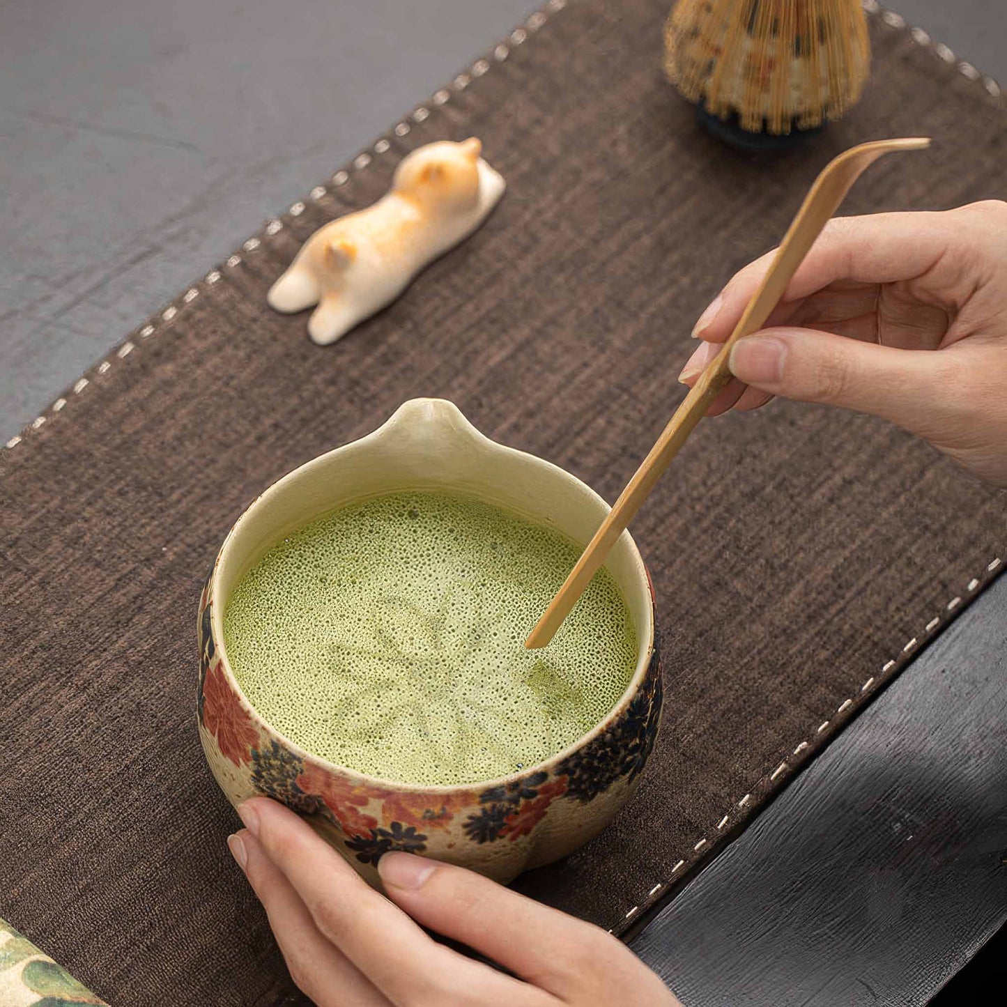 Blue&White Flint Red Handmade Matcha Bowl Set with Accessories