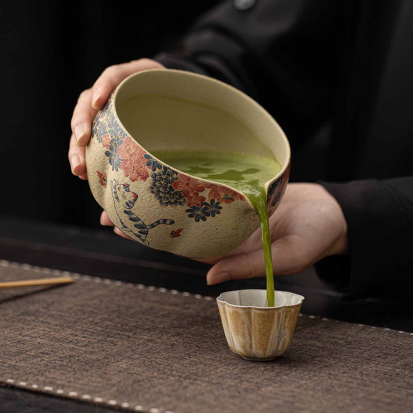 Blue&White Flint Red Handmade Matcha Bowl Set with Accessories