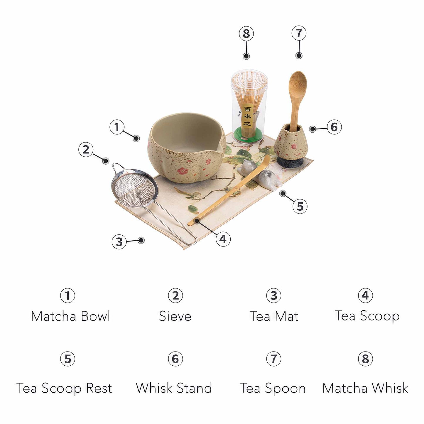 Blue&White Flint Red Handmade Matcha Bowl Set with Accessories